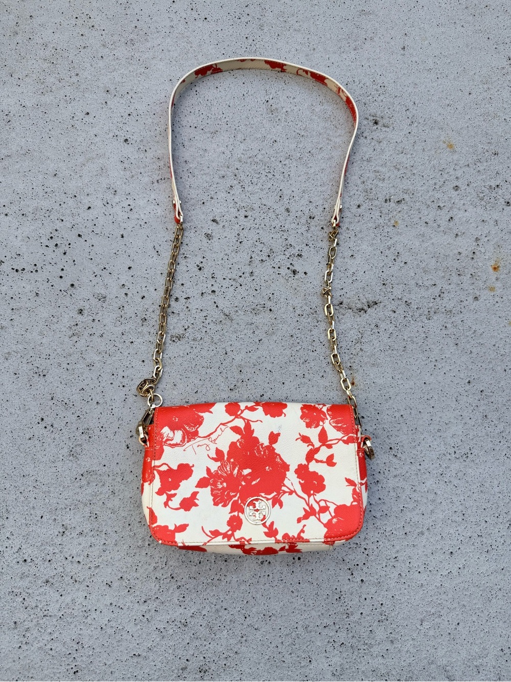 Tory Burch Mini Crossbody in Fire Orange and White Floral - Picture 6 of 8
